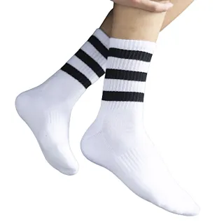 【89 zone】日系經典素面透氣 女襪 短筒襪 短襪 棉襪 2 雙(白底黑色條紋)
