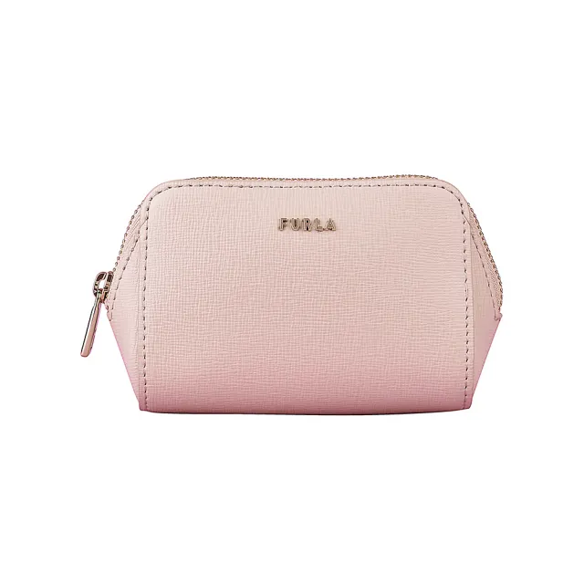 【FURLA 芙拉】FURLA Electra金字字母LOGO防刮牛皮拉鍊化妝包(糖果白)