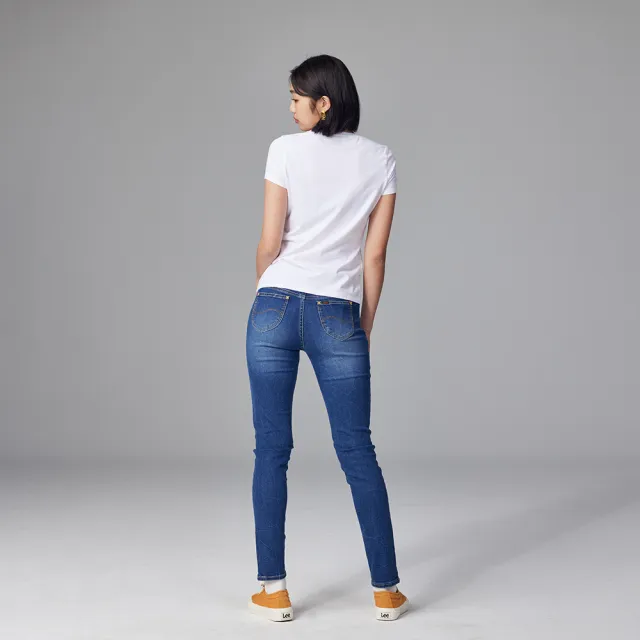 【Lee】女裝 牛仔褲 / 涼感 433 高腰合身窄管 中深藍洗水 / Urban Riders 系列(LB317055618)