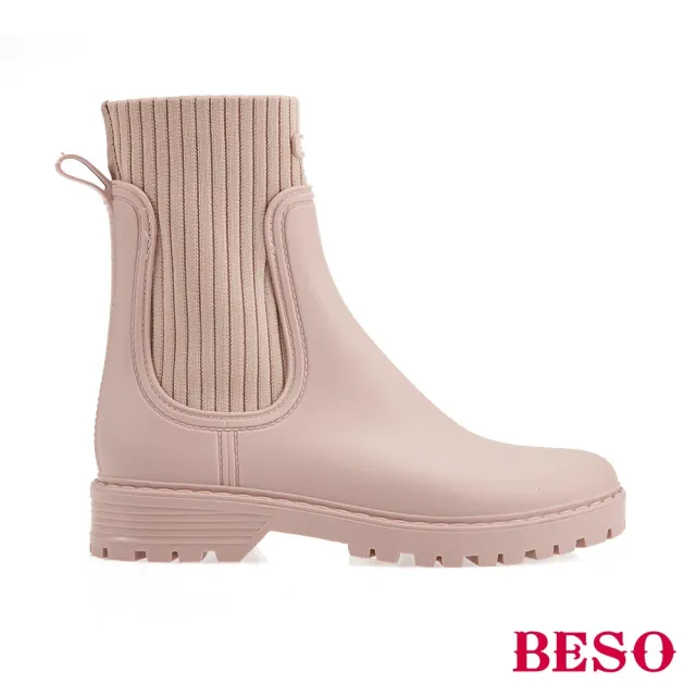 【A.S.O 阿瘦集團】BESO晴雨兩用側針織切爾西中筒雨靴(卡其色)