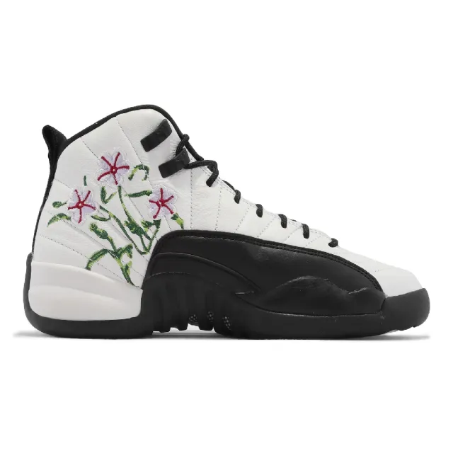 NIKE 耐吉】Air Jordan 12 Retro GS 大童鞋女鞋白黑花緩震Floral 刺繡