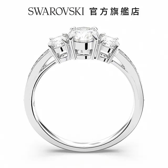 【SWAROVSKI 官方直營】Stilla Attract 戒指 圓形切割 白色 銀色調潤飾