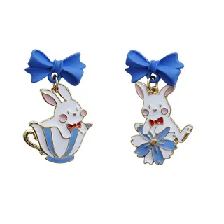 【MISA】韓國設計不對稱滴釉趣味可愛兔子造型耳環(不對稱耳環 滴釉耳環 兔子耳環)