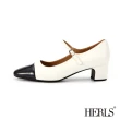 【HERLS】跟鞋-小香風拼接橢圓頭瑪莉珍跟鞋(白X黑)