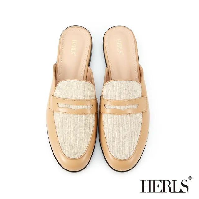 【HERLS】穆勒鞋-度假感異材質橢圓頭便仕穆勒鞋(駝色)