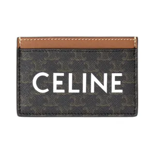 【CELINE】TRIOMPHE 經典老花 黃褐色 帆布 羊皮 卡片套 扁平卡夾(10B702CLY04LU)