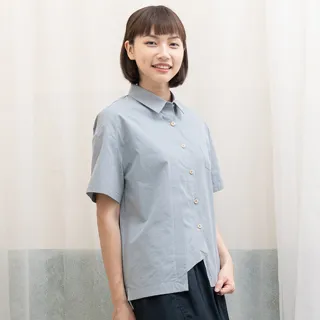 【Hana Mokuba】花木馬日系女裝左右不對稱剪接短袖襯衫(上衣)