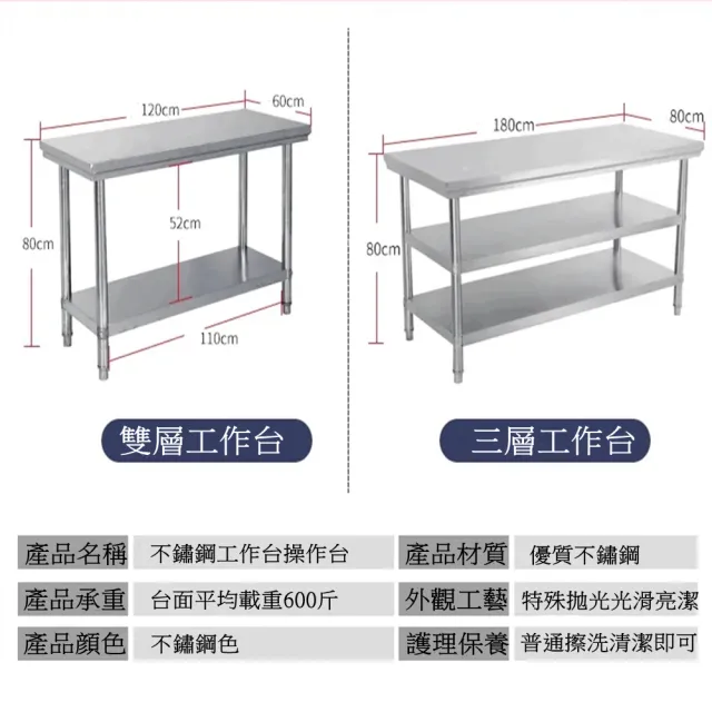 【XYG】不鏽鋼置物架工作台雙層操作台(廚房切菜台家用商用)