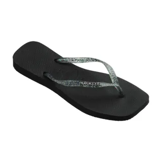 【havaianas 哈瓦仕】拖鞋 女鞋 夾腳拖 方形 閃亮 果凍 Slim Square Logo 黑色 4148257-0090W(哈瓦士)