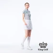 【KING GOLF】實體同步款-女款皇冠燙鑽荷葉拼接修身A LINE短裙/高爾夫球裙(白色)