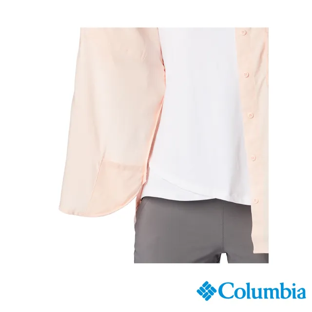 【Columbia 哥倫比亞 官方旗艦】女款-超防曬UPF50快排長袖襯衫-蜜桃色(UAL99100PH / 2023年春夏)