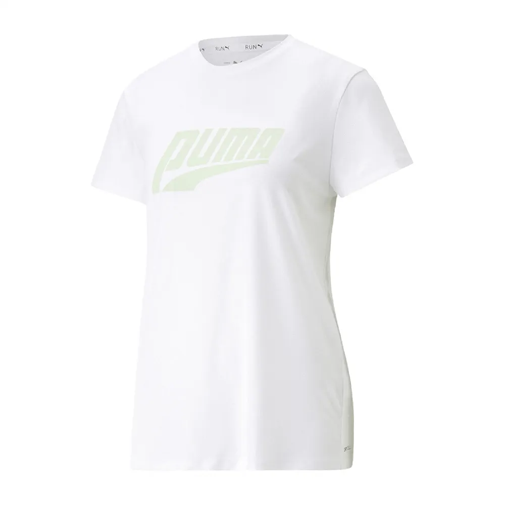 【PUMA】短袖 Run Logo 白 綠 女款 吸濕 排汗 跑步 運動 短T(52326652)