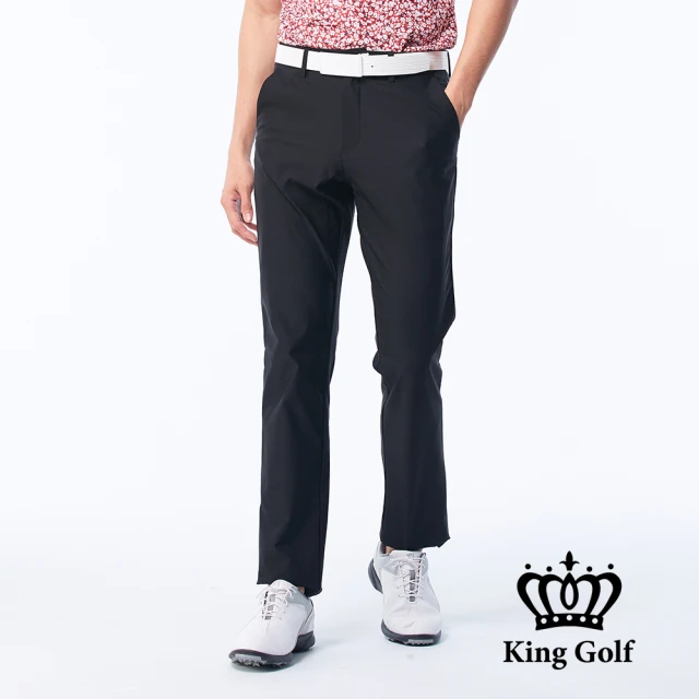 KING GOLF 網路獨賣款-男款立體剪裁修身彈性休閒長褲/高爾夫球褲(黑色)