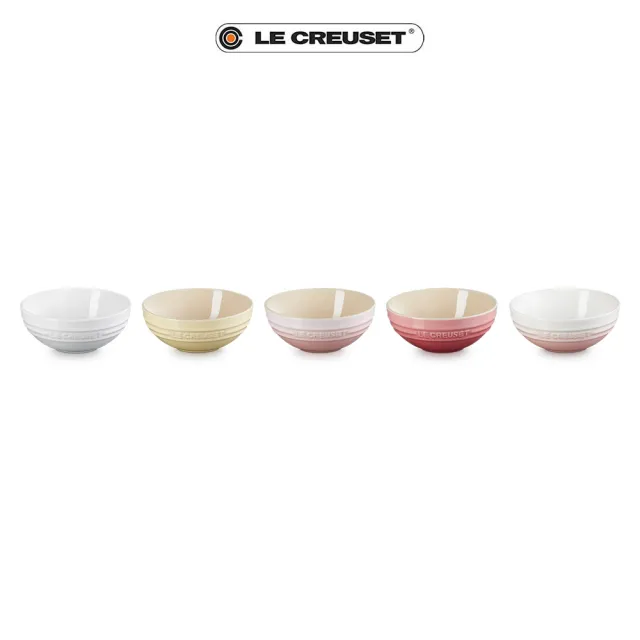 Le Creuset】童話派對系列瓷器沙拉碗組15cm-5入(雪花白/奶油黃/貝殼粉