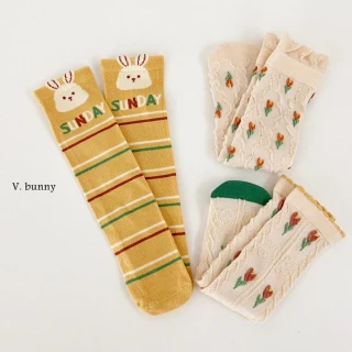 【韓國 V.Bunny】女童女孩短襪3雙組-小兔編織花朵(TM2303-058)
