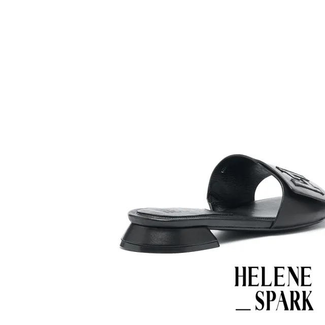 【HELENE_SPARK】別致質感交叉寬帶全真皮方頭低跟拖鞋(黑)