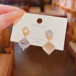 【Emi 艾迷】韓系 簡約設計感上下菱感鋯石貓眼石 925銀針 耳環