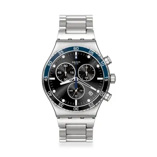 【SWATCH】Irony 金屬Chrono系列手錶 DARK BLUE IRONY 男錶 女錶 瑞士錶 錶 三眼 計時碼錶(43mm)