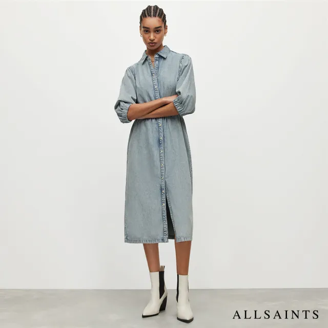 【ALLSAINTS】OSA 水洗牛仔中長版襯衫式洋裝(常規版型)