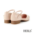 【HERLS】低跟鞋-小優雅V口拼接尖頭瑪莉珍低跟鞋(裸粉色)