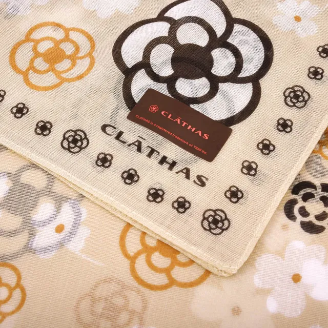 【CLATHAS】山茶花與幸運草純綿帕巾領巾(卡其色)