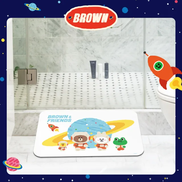 【收納王妃】LINE FRIENDS 外太空系列 軟式珪藻土 吸水地墊 珪藻土 地墊 腳踏墊(60*40*0.5)