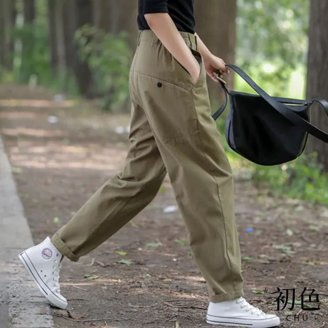 【初色】簡約高腰工裝寬褲長褲顯瘦褲-共2色-66608(M-2XL可選)