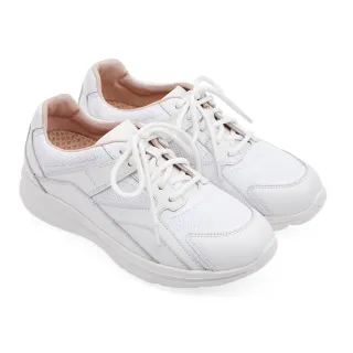 【A.S.O 阿瘦集團】機能休閒 萬步健康氣墊鞋 牛皮拼接透氣網-女款(白色)
