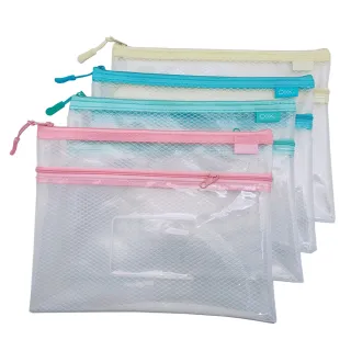【COX 三燕】EVA環保雙層網格+透明收納拉鏈袋 A4 4色隨機出貨