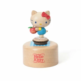 【小禮堂】Hello Kitty 造型木質旋轉音樂鈴 - 拿蘋果款(平輸品)