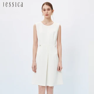 【JESSICA】高雅挺括收腰折邊寬裙擺無袖洋裝232177（白）
