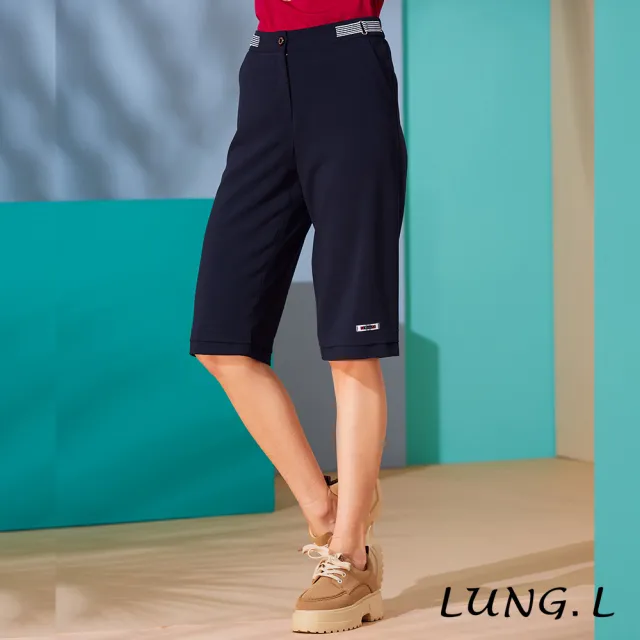 【LUNG.L 林佳樺】LL95E#藍色造型腰頭寬版六分褲(女裝)