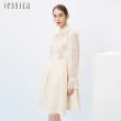 【JESSICA】甜美珠片花卉蕾絲拼接雪紡透膚長袖洋裝233Z74（米色）
