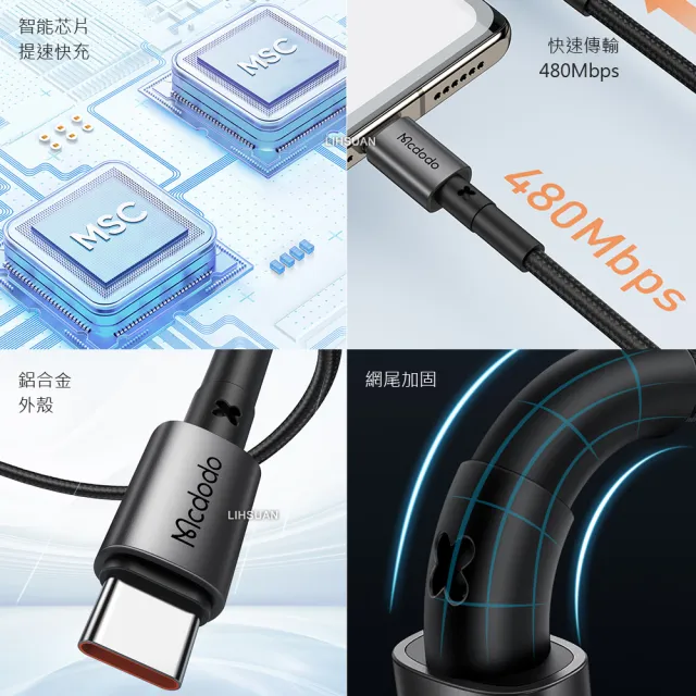 【Mcdodo 麥多多】鋁合金 USB-A TO Type-C 1.8M 100W 快充/充電傳輸線 稜鏡系列