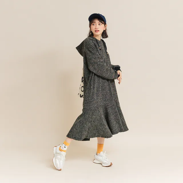 【Dailo】雙11 花色仿毛線傘襬長袖洋裝(咖 灰/魅力商品)