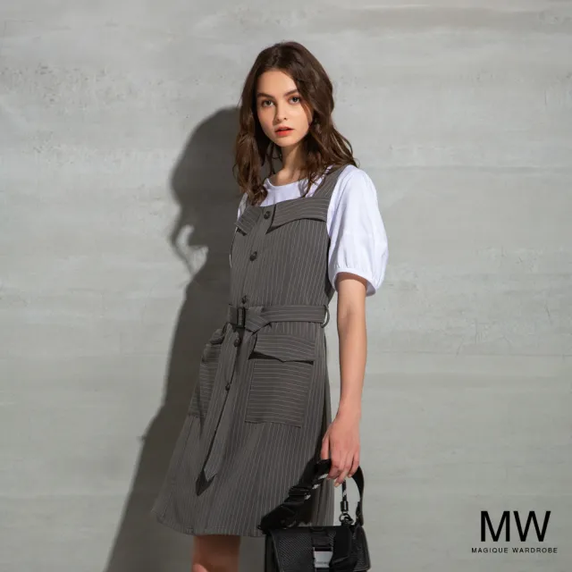 【MAGIQUE WARDROBE】條紋綁帶無袖洋裝(2色)