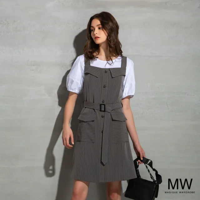 【MAGIQUE WARDROBE】條紋綁帶無袖洋裝(2色)