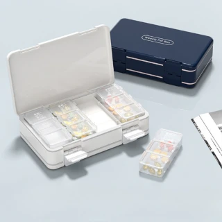 【Dagebeno荷生活】食品級安心材質多格便攜式藥盒 吃藥不易忘密封式防潮分藥盒(2入)