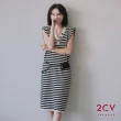 【2CV】現貨氣勢墊肩條紋針織無袖洋裝-兩色/連身洋裝nf003(MOMO獨家販售)
