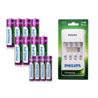 【Philips 飛利浦】低自放鎳氫充電電池3號4入x2+4號4入(贈USB 4槽智慧型充電器)
