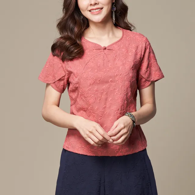 【古典美】斜襟刺繡配色上衣(茶禪服/中國風/國服/漢服/手染服/棉麻/亞麻/天然纖維)