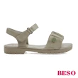 【A.S.O 阿瘦集團】BESO 柔軟牛皮皺褶大腸圈一字軟Q平底涼鞋(淺綠色)