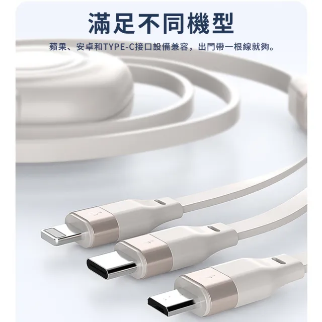 【Mass】3.5A三合一快速充電線 1.2米usb一拖三傳輸充電線(Lightning/iPhone/Type-C/安卓Micro USB)