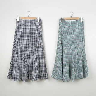【MASTINA】經典格紋魚尾長裙(黑 綠/魅力商品)
