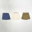 【CUMAR】休閒彈力竹節棉雙排釦後鬆緊腰短褲裙(藍 綠 杏/魅力商品)