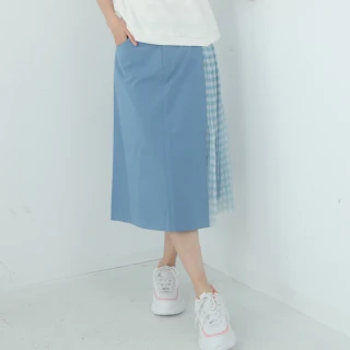 【PINK NEW GIRL】百褶格網紗紋拼接中長裙 L4607WD(2色)