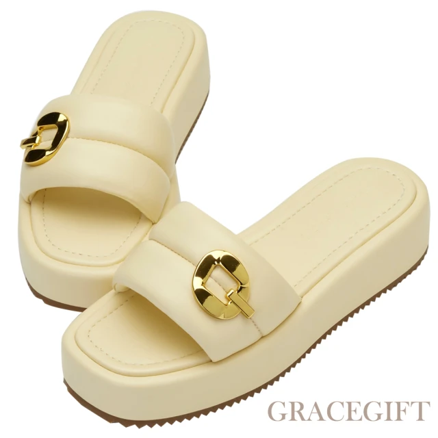 【Grace Gift】紀卜心聯名-泡泡棉花糖厚底拖鞋(淺黃)