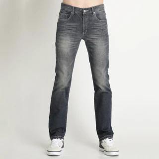 【BOBSON】男款低腰刷白彈性直筒褲(藍1799-53)