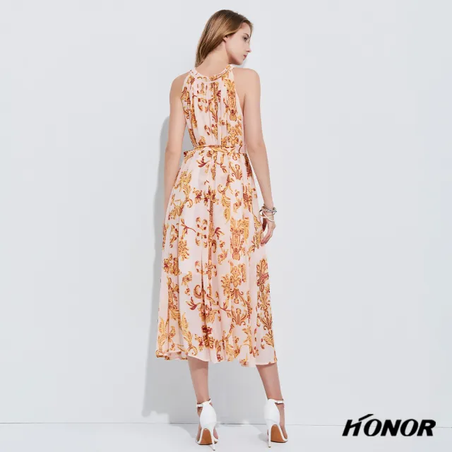 【HONOR 山形屋】出清品 削肩花紋綁帶長洋裝(限定出清)