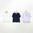 【CUMAR】荷葉設計領帶綁結格紋雪紡短袖上衣(藍 白 紫/魅力商品)